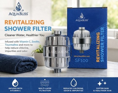 AquaBliss SF100 Shower Filter Vitamin C Multi-Layer Reduces Chlorine Removal NEW