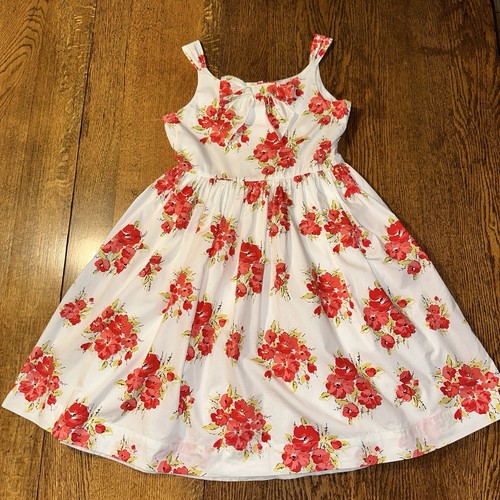 Janie And Jack Kleid 12 Kamelien Sommer weiß Schleife rot Mohnblumen Blumen Old Money