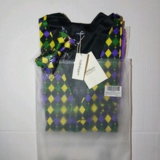 Mardi Gras Vest Men Large Diamond Pattern Green Yellow Purple Giftdigger Party L