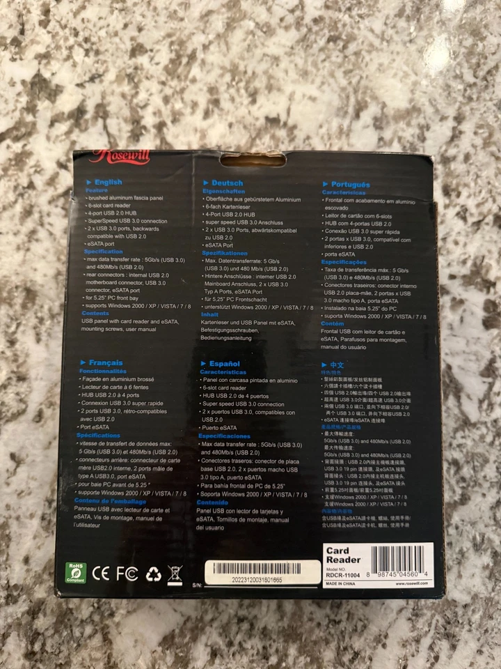 rosewill 5.25" 2 port usb 3.0/4 port usb 2.0 hub/esata muilti-in-1 internal card - Image 2 of 2