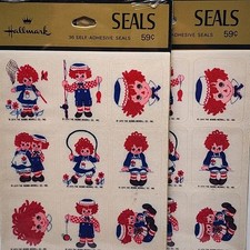 Vintage Raggedy Anne  Andy 1974 Hallmark Seals Stickers Lot Of 2 Packages NOS