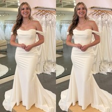 White Wedding Dresses Mermaid Off Shoulder Ivory Satin Sweetheart Bridal Gowns