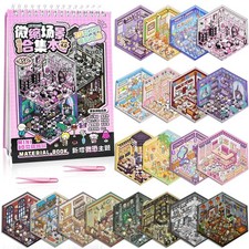20 Sets DIY 3D Sticker Scene Book,3D House Stickers,Stickers LARGE, Pink