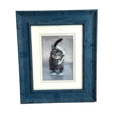 Blue Wooden Picture Frame With Cute Cat Picture.