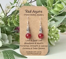 Red Agate Earrings 925 Sterling Silver Earrings Dangle Genuine Gemstone