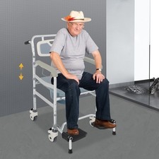 Bedside Commode Chair, Rolling Shower Wheelchair, Foldable Height Adjustable Toi