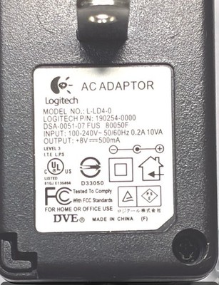 Logitec AC Adapter L-LD4-0 190254-0000 8V 500mA