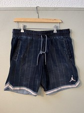 AIR JORDAN Mens Black White Striped Velvet Athletic Basketball Shorts Size Large