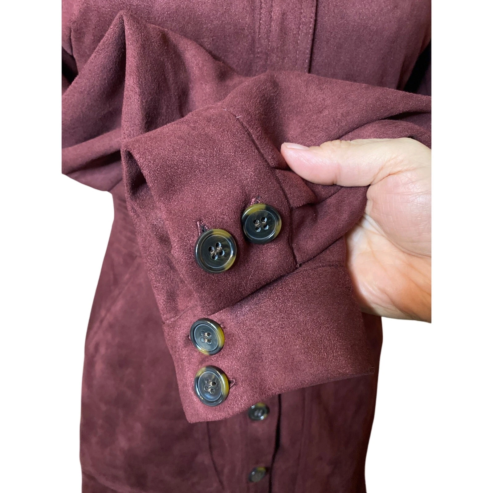 VETEMENTS a loves a Mini camicia abito in finta pelle scamosciata con bottoni davanti manica lunga Merlot Small