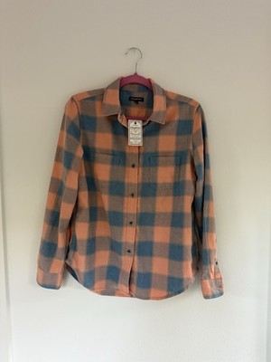 Flag & Anthem Women s Plaid Long Sleeve Shirt, Peach/Blue Sz-S NWT!