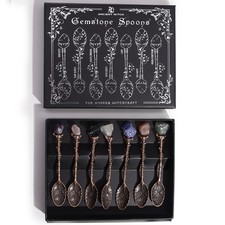 Set of 7 Bronze Gemstone Crystal Witch Spoons