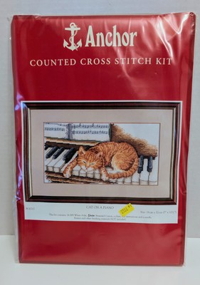 Brand New Anchor Counted Cross Stitch Kit PCE717 Cat On A Piano