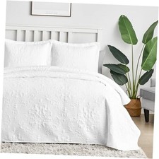 White Quilt Queen Size - Damask Ultrasonic Full/Queen-90"x96" White Damask