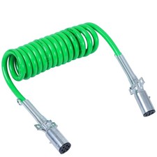12Ft 7-Way Coiled ABS Trailer Electrical Power Coil Cord,Heavy Duty Green Pow...