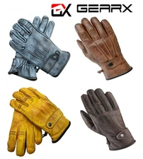 Mens Brown Vintage Old Classic Motorcycle Leather Gloves Chopper Bobber Riders