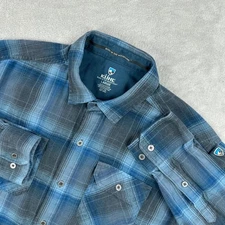 Kuhl Dillingr Flannel Shirt Mens Large Blue Plaid Long Sleeve Outdoors Casual