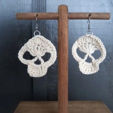 Handmade Cotton Crochet Skull Design Drop Ear...