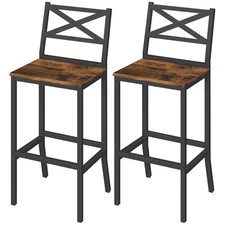 Bar Stools, Set of 2 Bar Chairs with Backrest and Footrest, 26" Rustic Brown