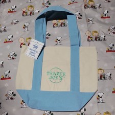 Trader Joe's Mini Pastel Canvas Tote Bag in blue new with tags