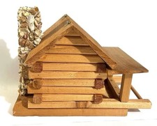 Log Cabin Bird Feeder, Amish Handmade, Cedar and Rock Stone Chimney