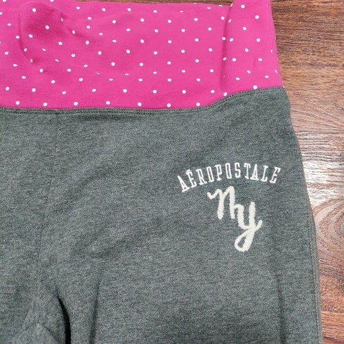 Vintage Aeropostale Fold Down Low Waist Y2k Twee 20s Flare Sweatpant Gray/Pink M - Picture 3 of 7