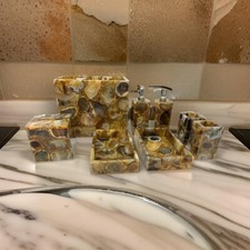 Brown Agate Stone Bathroom Set Handmade Vanity Top Set Soap Dispenser Decors