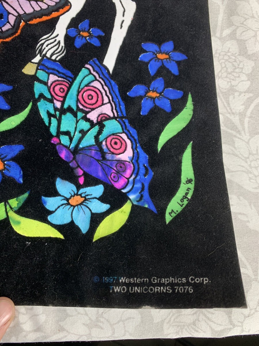 2) Vintage 80's/90's Fuzzy Poster Western Graphics Unicorns