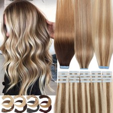 120G Balayage Tape In 100 Real Remy Human Hair Extensions Invisible Mix Blonde