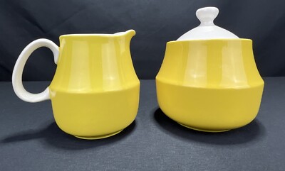 Mikasa Sugar Bowl w/lid and Creamer Cera Stone D1350 Daybreak Yellow