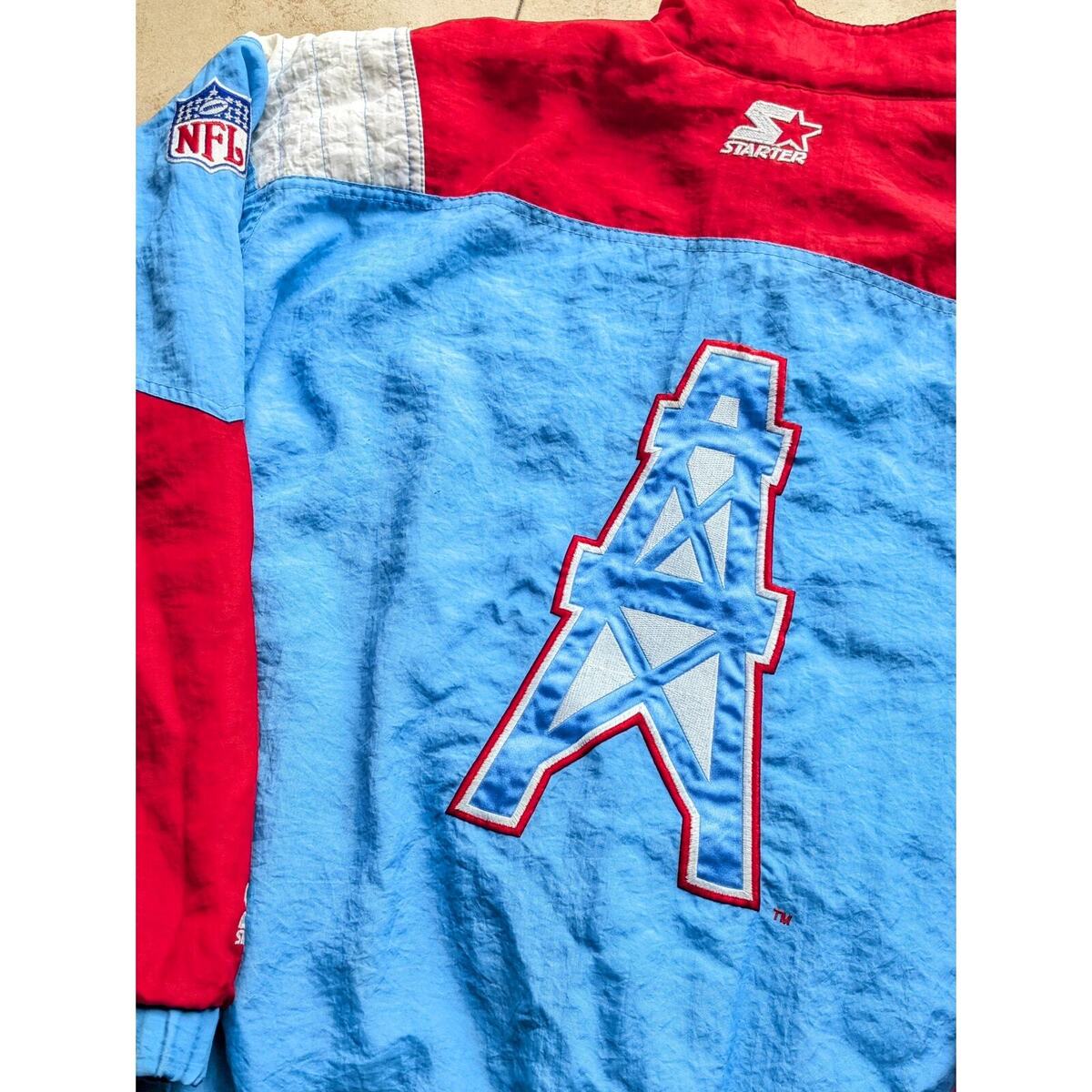 Houston Oilers 90s STARTER Color Block puffer 1/2 jacket L Houston Oilers 90s STARTER Color Block puffer 1/2 jacket L