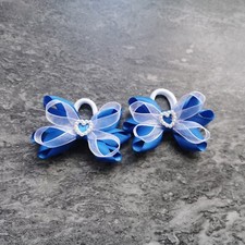 2x  White Royal blue Girls Hair Bows elasticband School Hair Bows