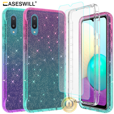 For-Samsung Galaxy A12 A32 A42 A52 A72 5G Gradient Glitter Case+Screen Protector
