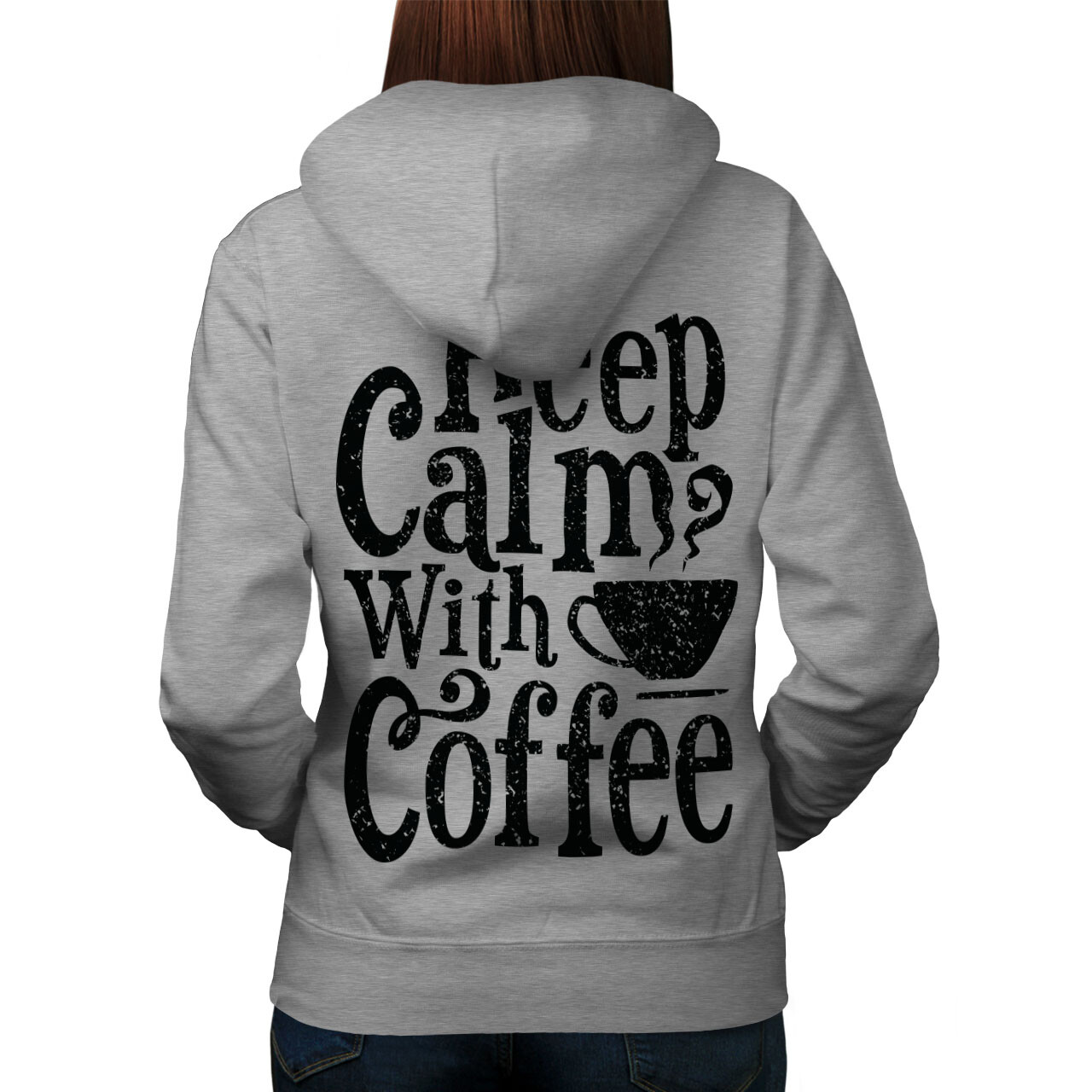 Wellcoda Keep Calm Coffee Lover Womens Hoodie Back