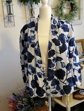 Linen Blazer Womens Blue White Floral Water Fall Blazer Sz 8 Boho Cottage Casual