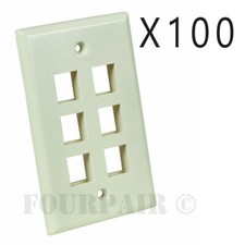 100 Pack Lot Keystone 6 Hole Port Jack Network Wall Face Plate CAT5e CAT6 Almond