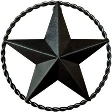 Black Metal Wall Star – Texas Barn Star for Outdoor/Indoor (9" Twisted Rope)