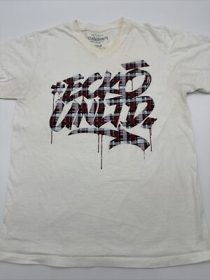 Ecko Untld T-Shirt Men Medium White Spell Out V-Neck #4177