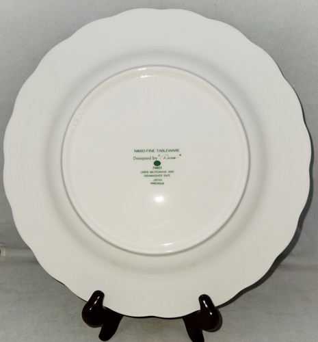 Nikko EDEL Porzellan überbackene rosa Blumen roter Rand 10" SPEISETELLER - Bild 2 von 2