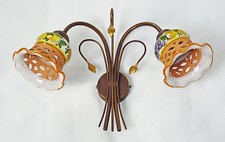 Applique rustico con ceramica decorata e ferro battuto lampada su misura art.666