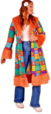   Party 60er-80er Hippie,Hippy Disco Mantel Jacke Patchwork Kostüm Peace 34-46