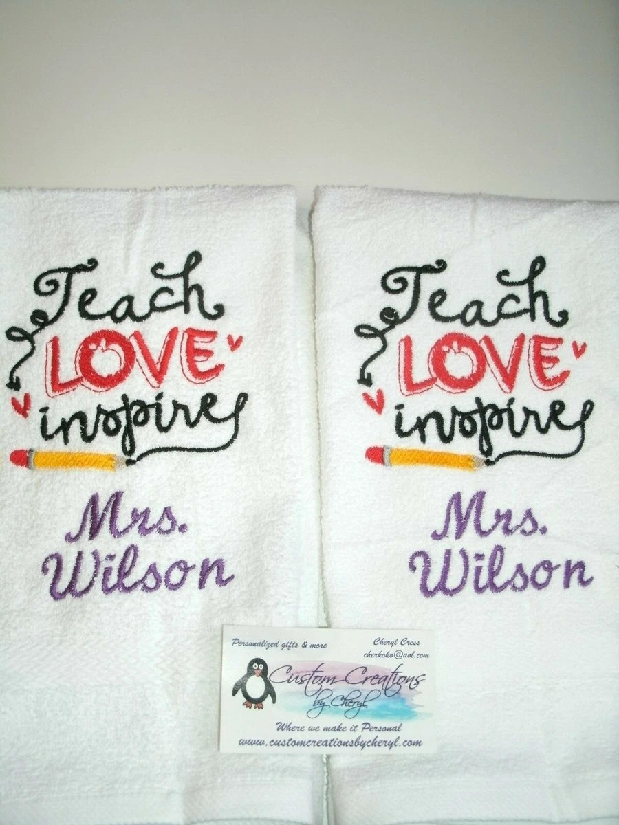 Teach Love Inspire Personalized Dish Kitchen Hand Towels Teacher