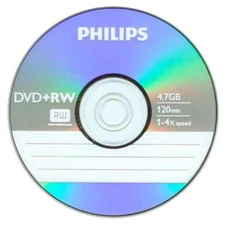 5 PHILIPS 4X DVD+RW DVDRW ReWritable Branded Logo 4.7GB Disc in Paper Sleeve  