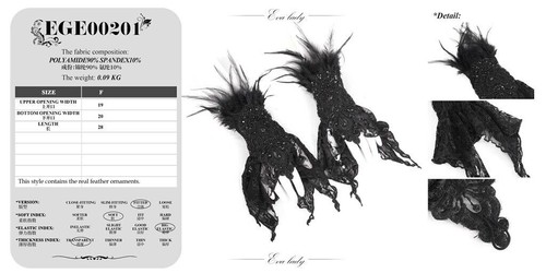 Eva Lady Women Gothic Punk Beaded Feather Lace Wrist Decoration Gloves - Bild 2 von 27