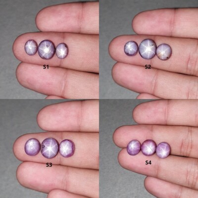 Pink Star Sapphire Gemstone Cabochon Sapphire 6Ray Star Oval Shape 3pcs Sets