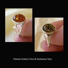 BALTIC GREEN or HONEY AMBER STERLING SILVER HANDMADE OVAL RING