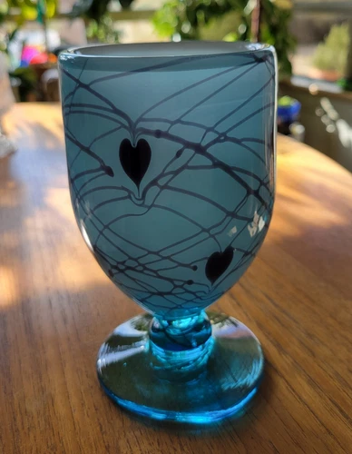 Fenton Hanging Hearts Blue Goblet Dave Fetty Signed 