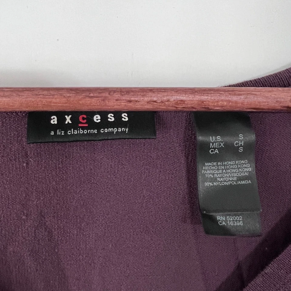 Axcess Claiborne 女式毛衣上衣 S 码栗色帝国腰围 3/4 袖 — 第 2/4 张图片