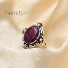 Purple Copper Ring Natural Gemstone 925 Sterling Silver Handmade Statement Ring