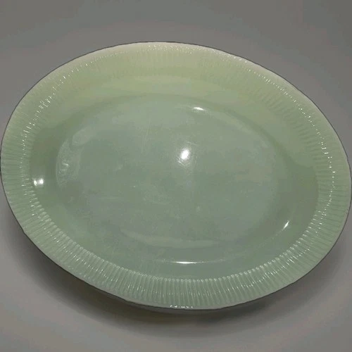 FIRE KING JANE RAY JADEITE Oval LARGE PLATTER GREEN RIBBED Edge DESIGN Antique