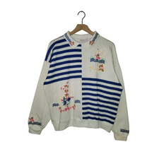 SPUMONI Sweatshirt Vtg 80s Nautical Teddy Bear Puff Print Collared USA NWT Lg